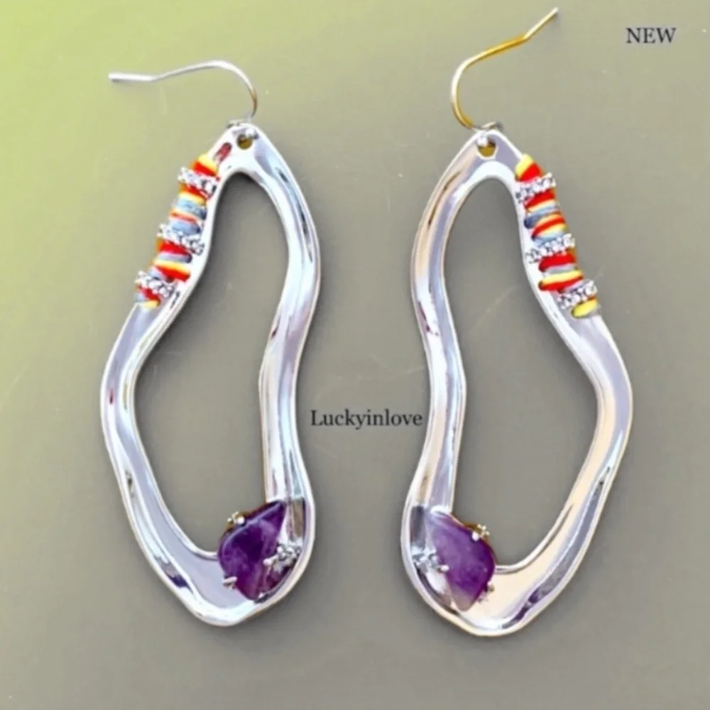 ALEXIS BITTAR • Silver Amani Thread Wrapped Sculpted Drop Amethyst Hoop Earrings